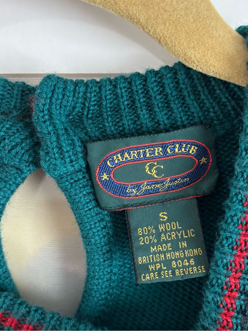 VTG Charter Club Jane Justin Toy Soldier Wool Blend Knit Sweater Green Keyhole S - Picture 4 of 16